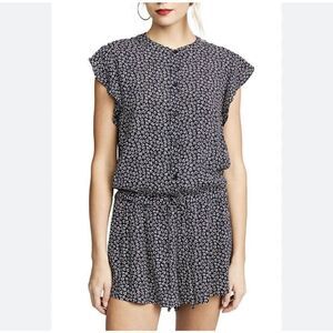 RAILS Romper Womens Large L Black Floral Button Up Ellie Flutter Sleeves Pockets